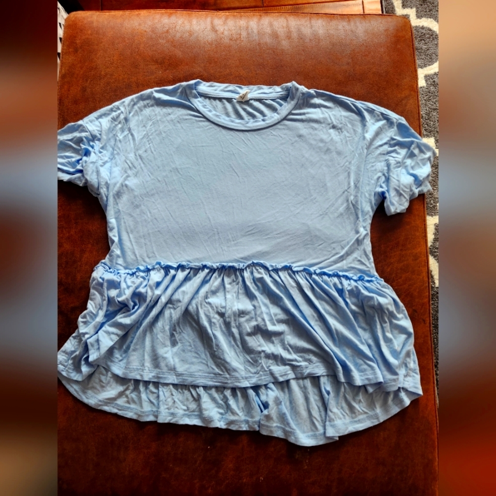 Forever 21 Light Blue Ruffled Hem Top